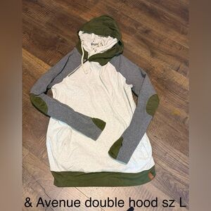 Ampersand Women's double Hooded Sweatshirt - Olive, Gray and heathered